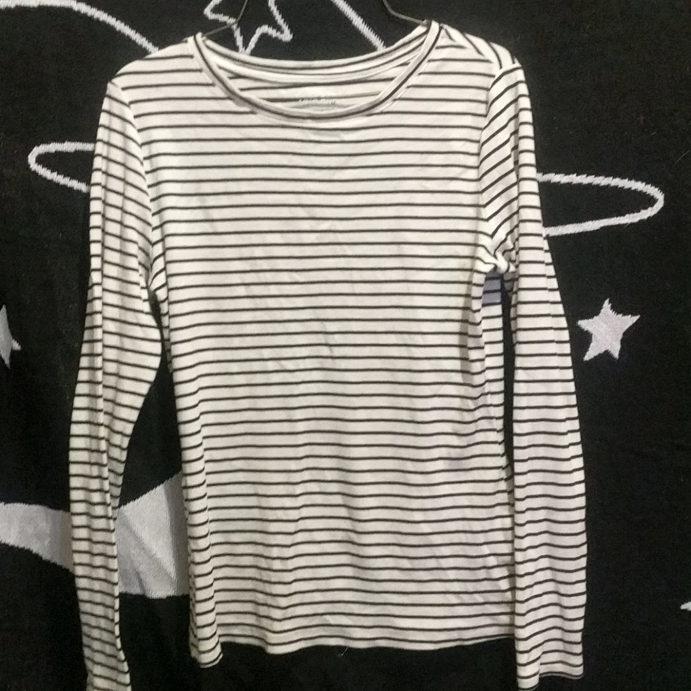 Long sleeve, black and white striped shirt